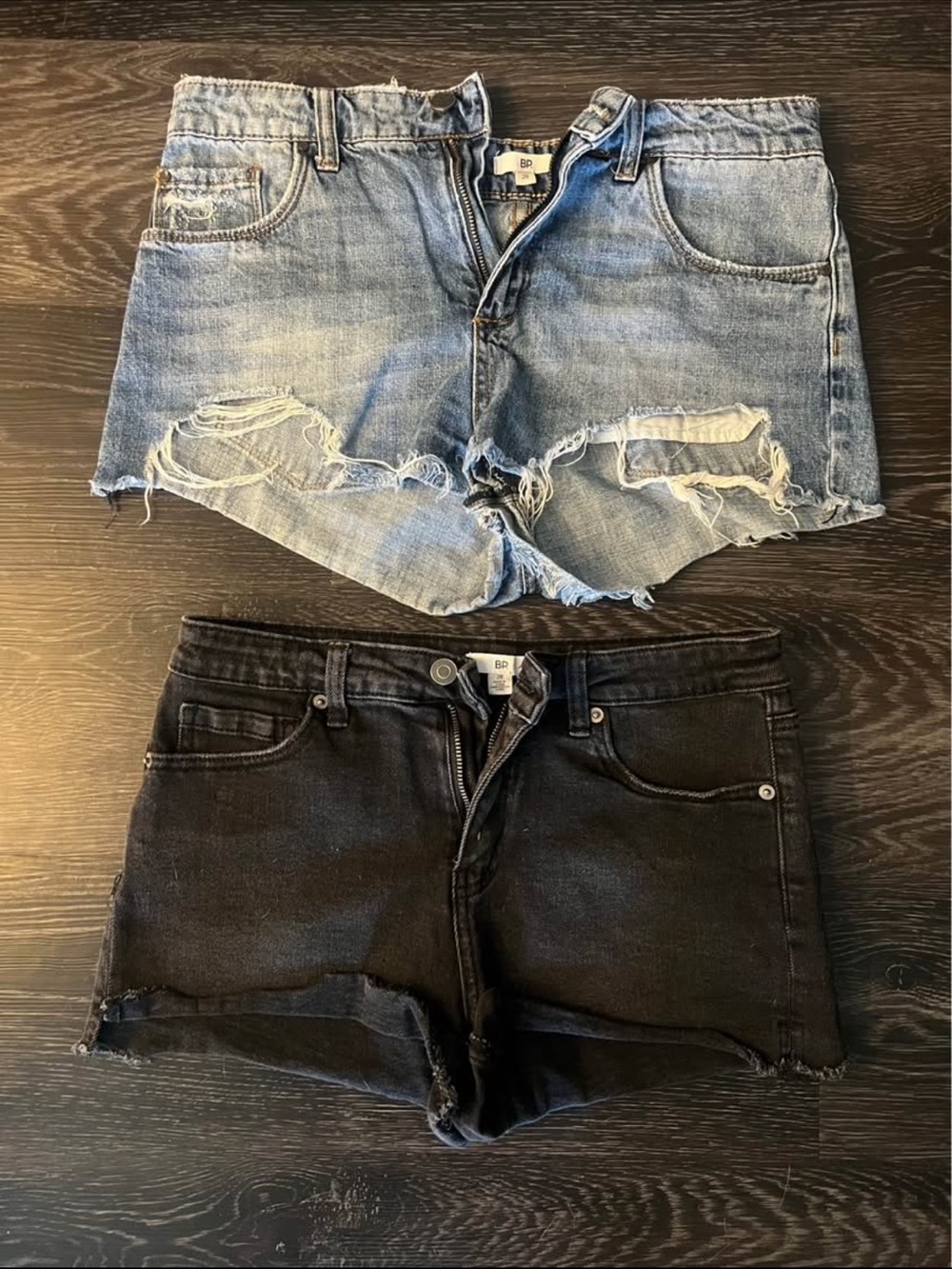 BP High-Rise Distressed Denim Shorts - Light Blue & Black